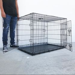 New in box $65 Folding 42” Dog Cage 2-Door Pet Crate Kennel w/ Tray 42”x27”x30”