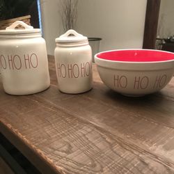 Rae Dunn Ho Ho Ho Canisters And Bowl Set