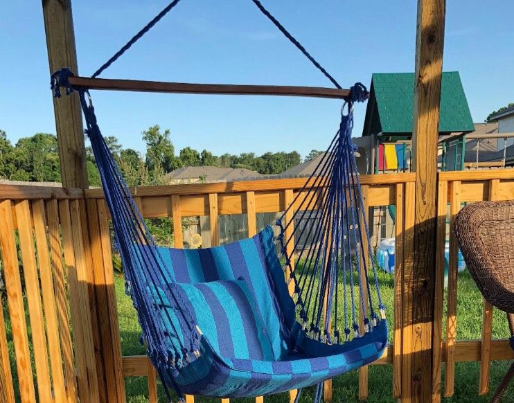 Hanging Hammock Chair Swing with Cushion Pillows for Comfortable Seating and Lounging on Deck, Patio, Porch, Garden, or Yard