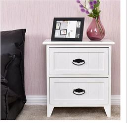 2 Drawers Storage Wood End Side Nightstand-White HW56014WH