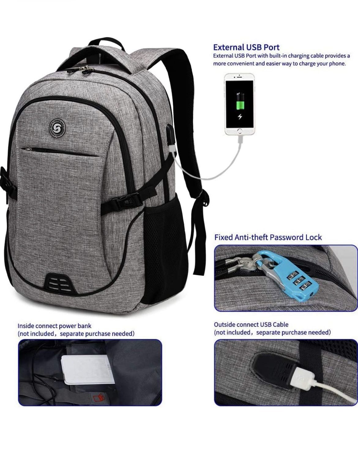 Anti Theft Laptop Backpack Travel Backpacks Bookbag with usb Charging Port 