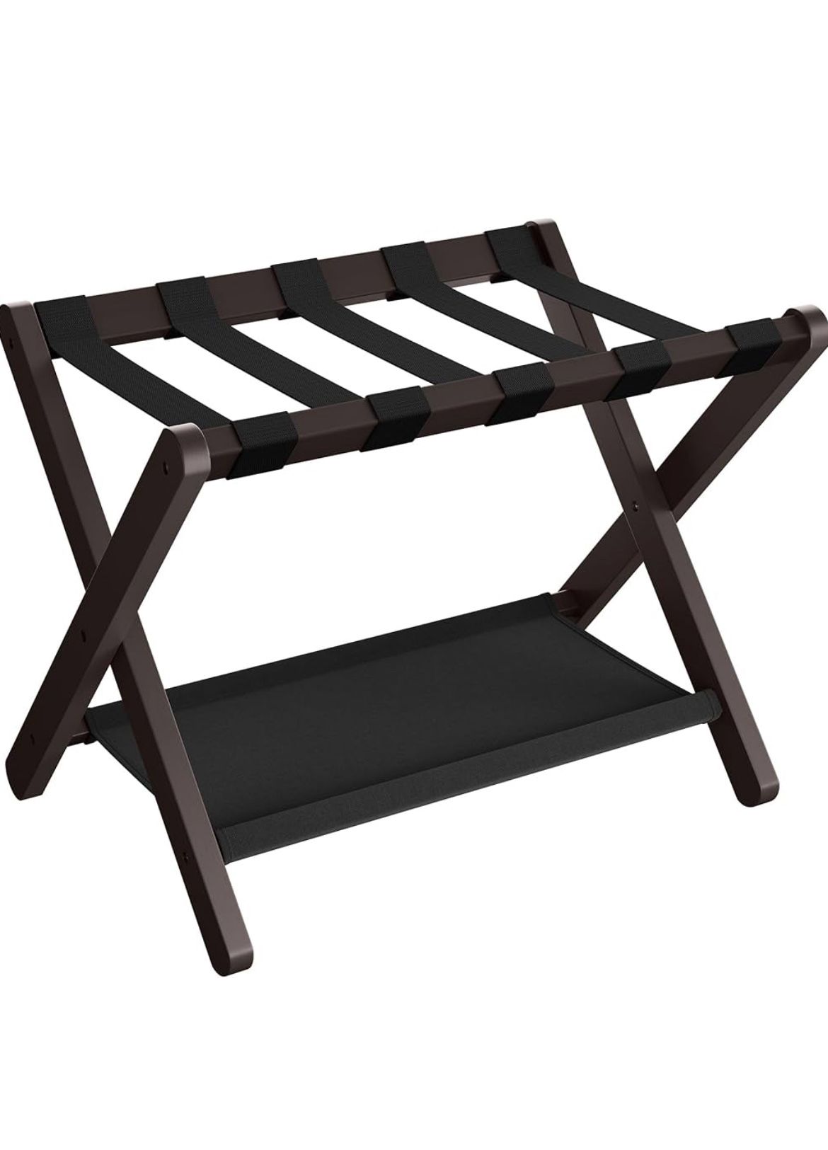 Luggage Rack, Folding Suitcase Stand with Storage Shelf, for Guest Room, Hotel, Bedroom, Heavy-Duty, Holds up to 131 lb, Chestnut Brown URLR007R01