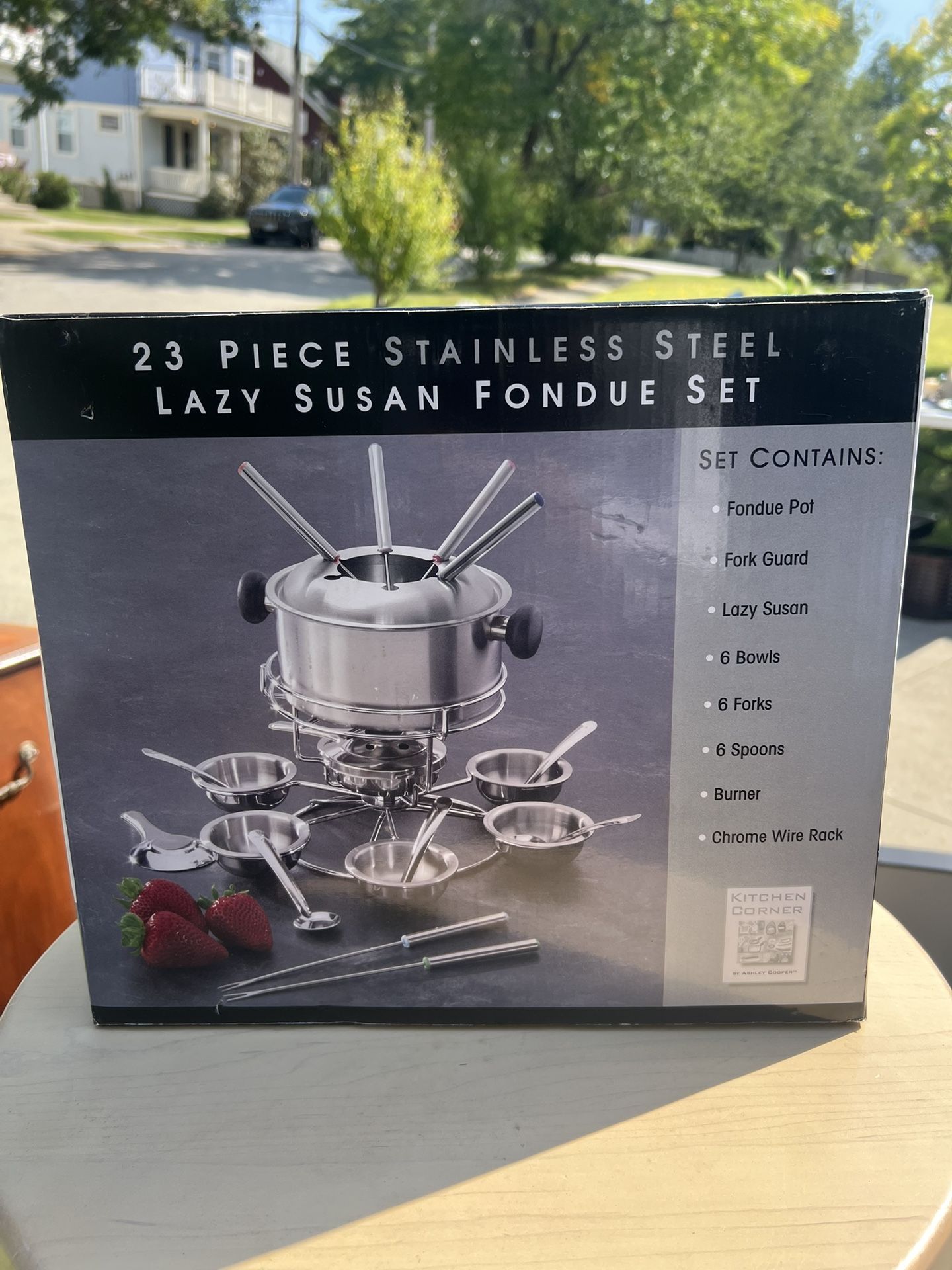 Brand New Stainless Steel Fondue Set with Lazy Susan