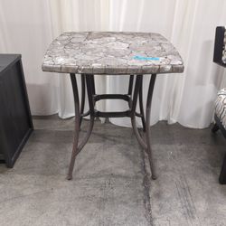 Square Stone Mosaic Outdoor Table with Metal Base