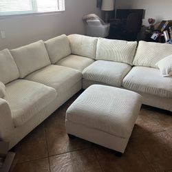 New Corduroy Sectional.  Off White / Beige.  99” X 99”.  Free Delivery!