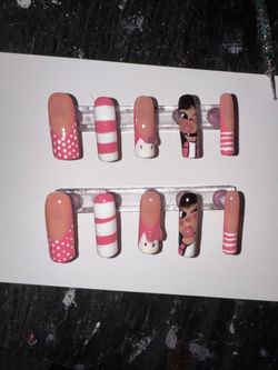 Custom Press-On Nails Hello Kitty Bratz Pink Set