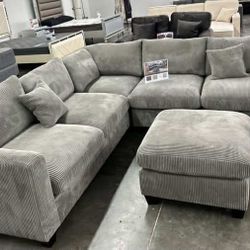 New 99x99 Corduroy Sectional Couch With Ottoman/ Free  Delivery 