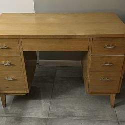 Vintage Wood Desk MCM Blonde Finish Sturdy
