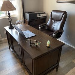 Wood Desk and File with Leather Chair