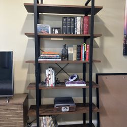 5 Tier Bookshelf, Wooden Rustic BookShelf with Metal Frame