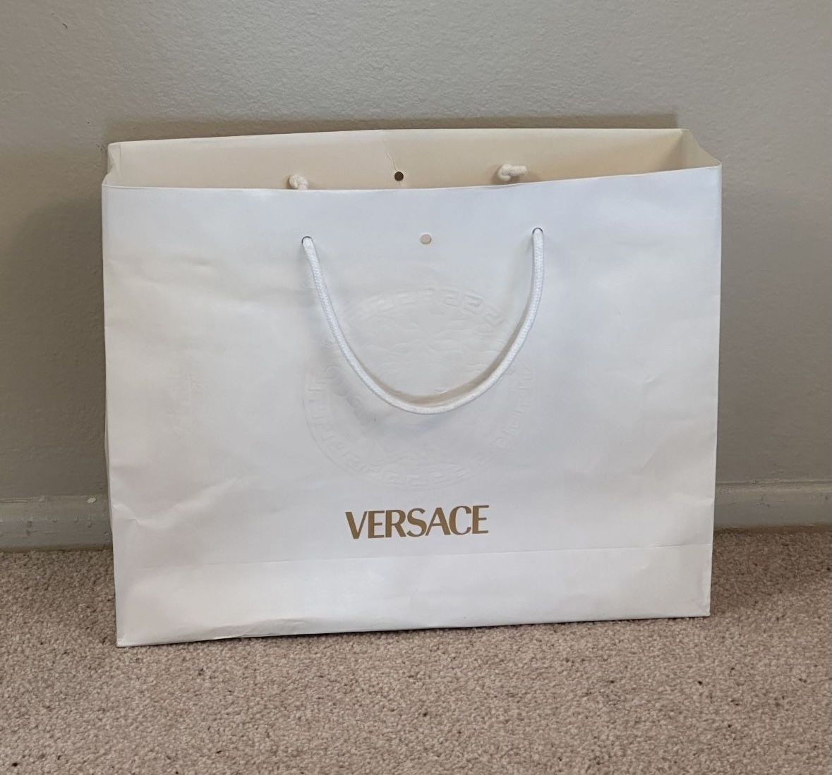 Authentic Large Vintage Well Made Versace White Gold Raised Medusa Shopping Bag