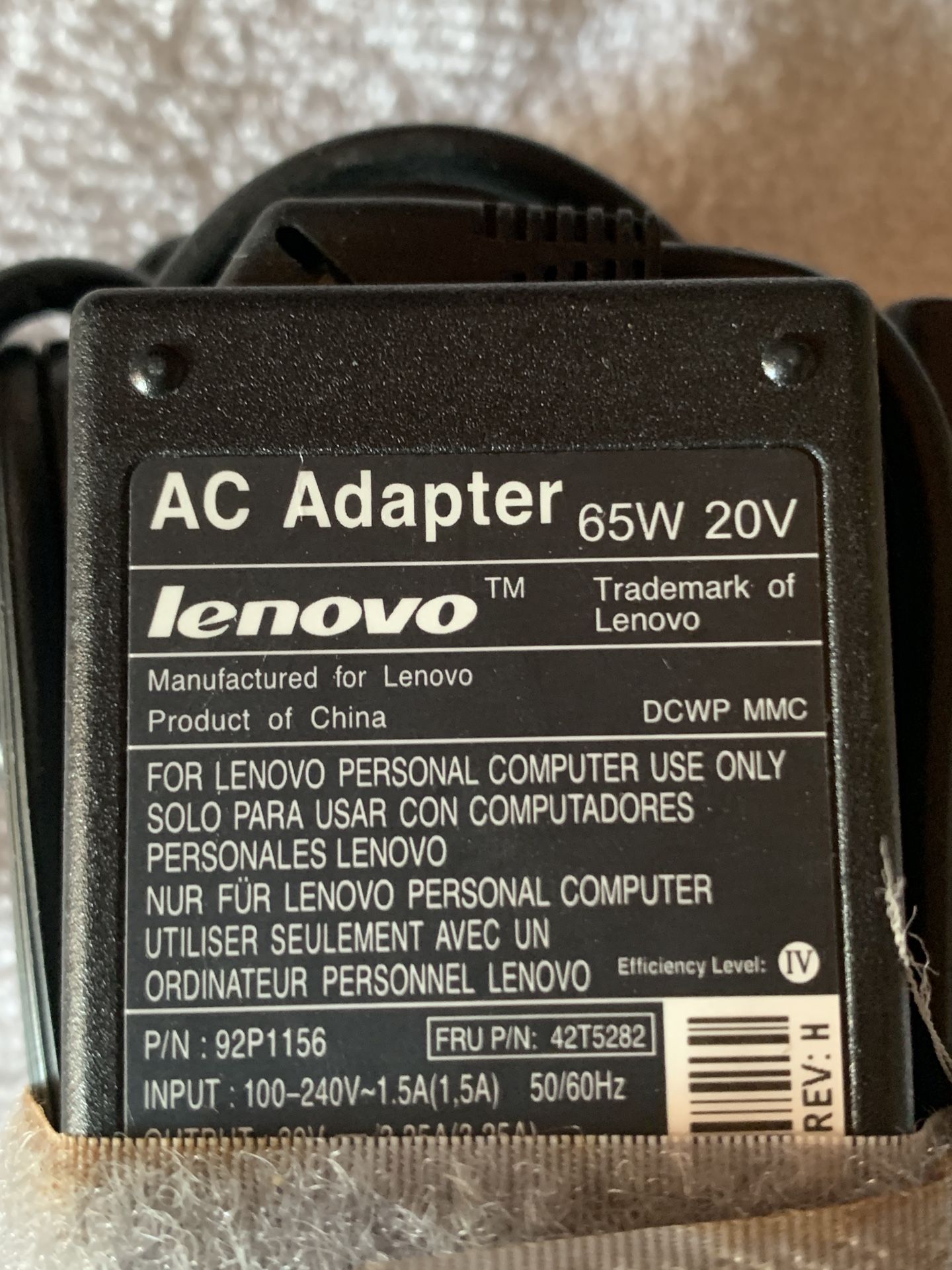 Lenovo AC Laptop Power Adapter 65W 20V Round barrel connector Cash Only