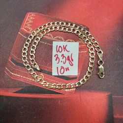 10K Yellow Gold Ankle Bracelet 3.3Gr 10 Inches Long 
