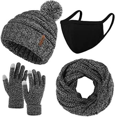 NEW Winter Warm Set Knitted Scarf Beanie Hat Touch Screen Gloves Warm Cover Set Men Women Cold Weather Gifts