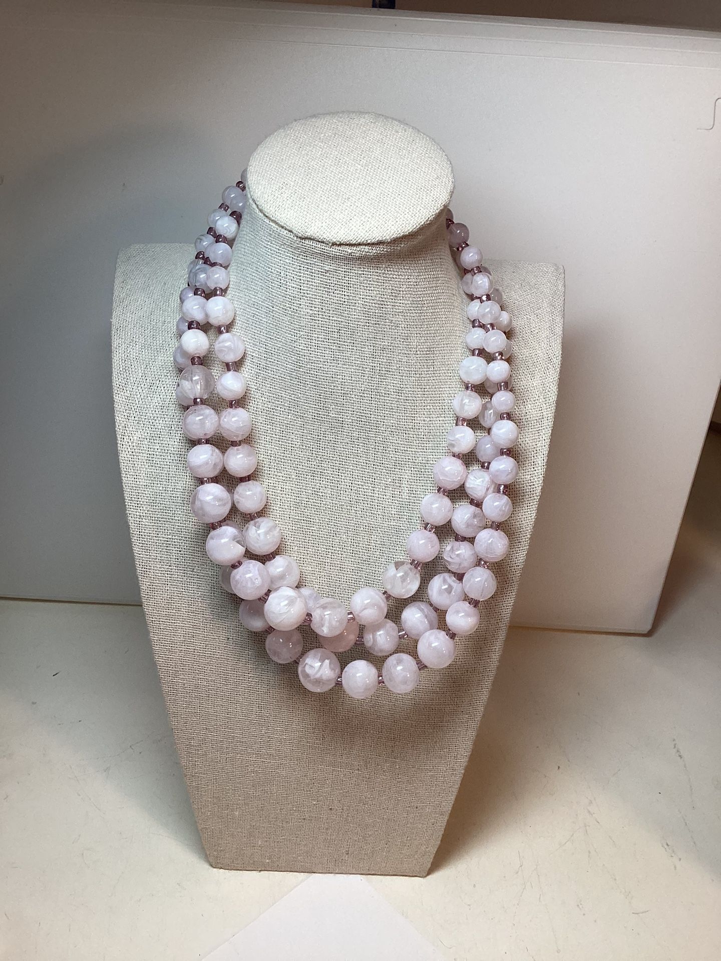 Vintage Light Pink Multi-Strand Bead Necklace