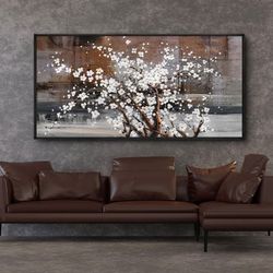 KLAKLA Wall Art for Living Room - Black Framed Wall Decor - Large Size Natural Botanical Plum - Wooden Framed Abstract Brown Picture Artwork 58x29 