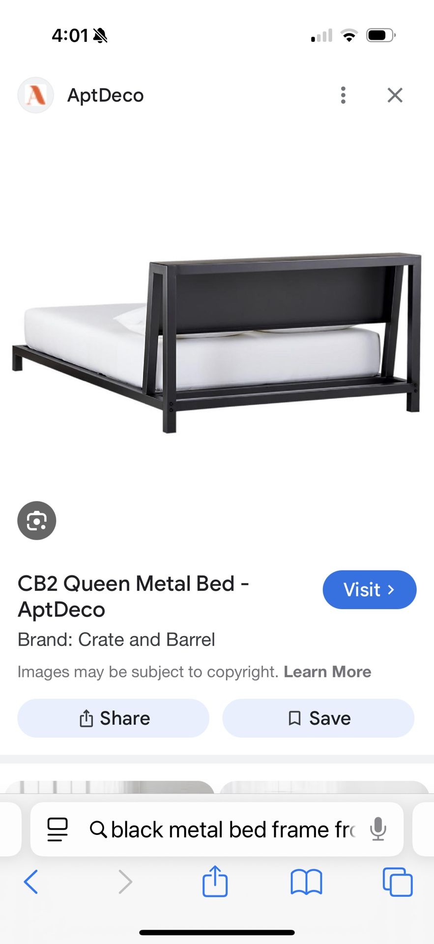 Bed Frame, Black Metal, Full