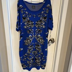 Blue and Black Floral Dress size 3X From Adrianna Papell