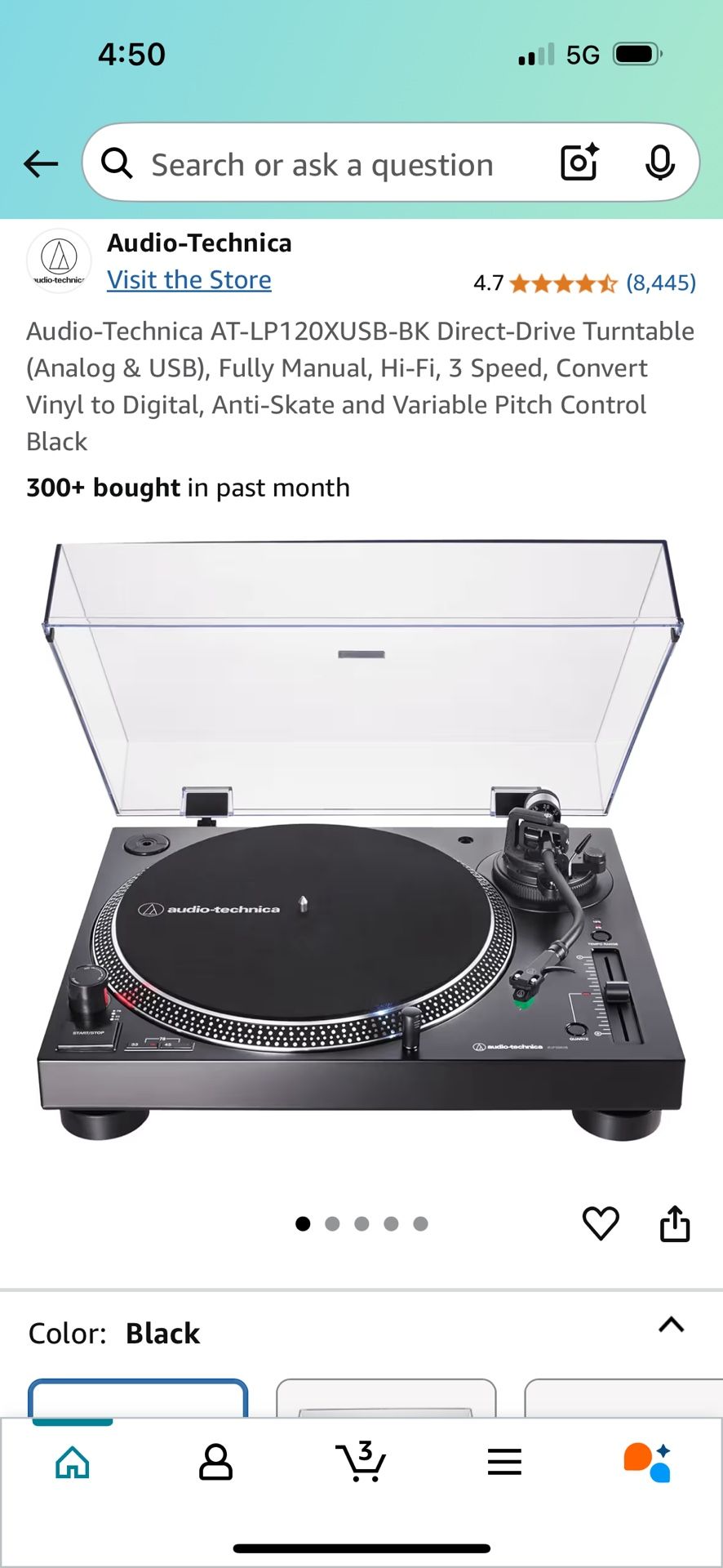 Audio-Technica AT-LP120XUSB-BK Direct-Drive Turntable (Analog & USB)