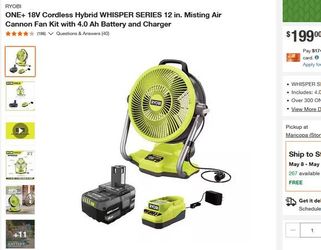 Misting Air Cannon Fan Kit with 4.0 Ah Battery & Charger -18V Cordless