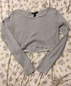 Striped Navy & White Long-Sleeve Crop Top