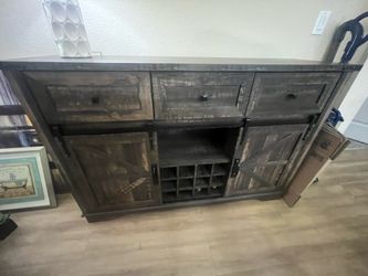Rusticw Farmhouse Sideboard with Sliding Barn Doors and Wine Rack
