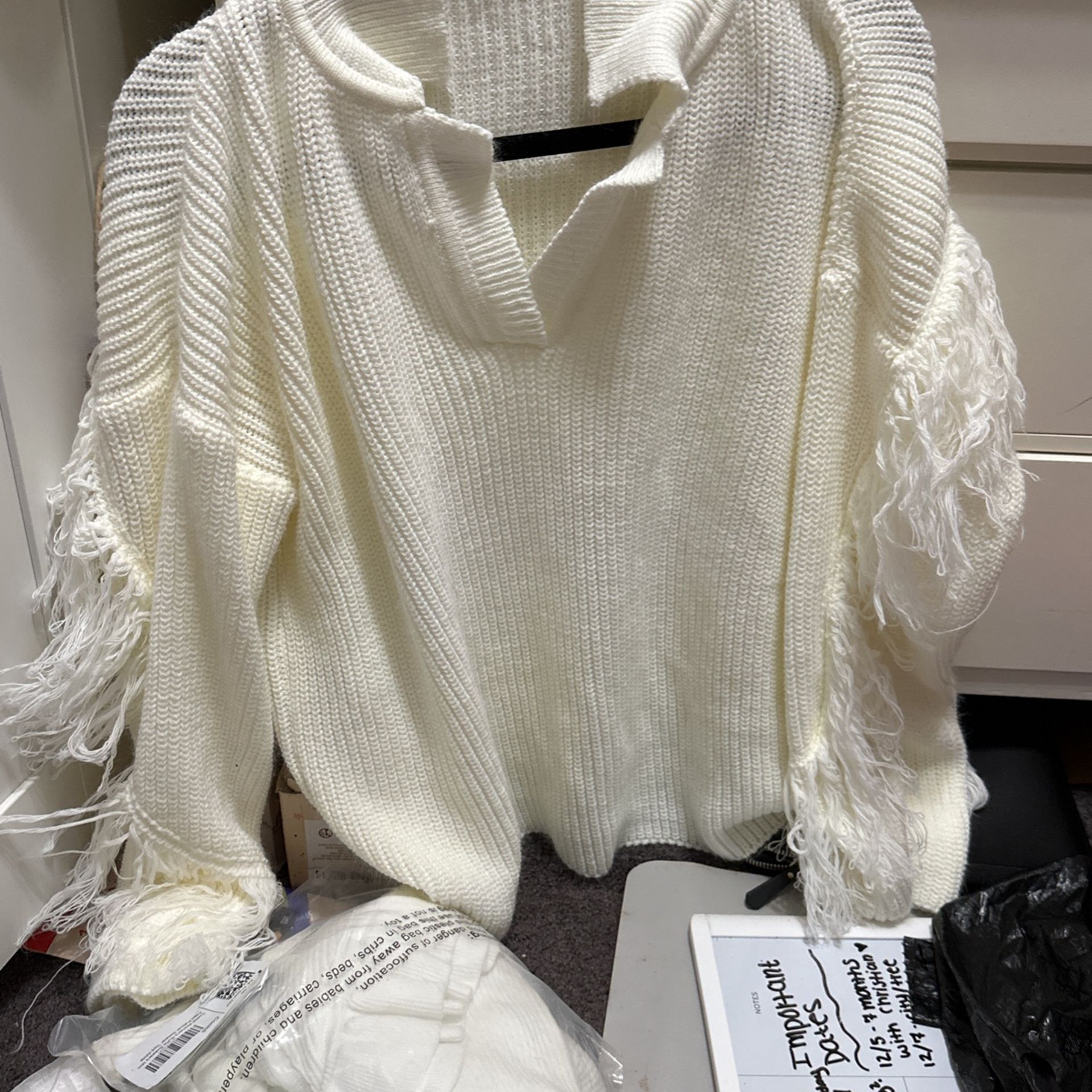 SHEIN Large Cream Fringe Sweater