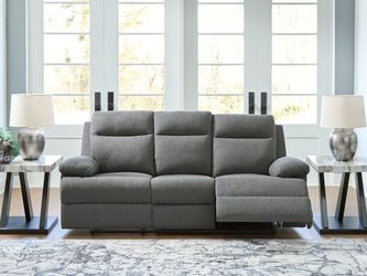 Side-Swipe Charcoal REC Sofa w/Drop Down Table