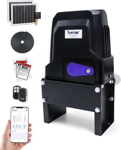 Smart Solar Sliding Gate Opener 1300lb 40ft WiFi Remote Chain Drive Motor Kit