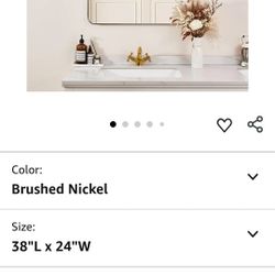 ANDY STAR Arched Mirror, 24" x 38" Brushed Nickle Bathroom Mirror in Stainless Steel Metal Frame, Arch Top Rounded Corner 1" Deep Set Design Wall Moun