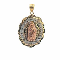 Men’s or Women’s 14k Tri Toned Rose White Yellow Gold 1.25” Inch Our Lady of Guadalupe Pendant for Necklace GP3119659