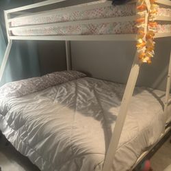 Ikalido Matte White Metal Bunk Beds - Double Bottom + twin top