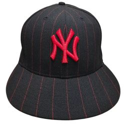 New Era 59Fifty Hat MLB New York Yankees Black Red Pinstripe Fitted Sz 7 5/8 New