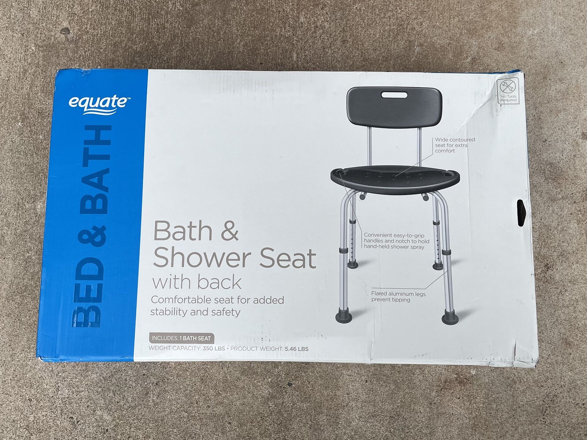 NEW - Equate Bath and Shower Seat with Back