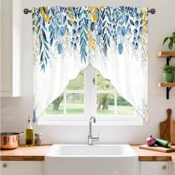 Blue Leaves Kitchen Swag Valance Curtains for Windows, 28x36 in 1 Pair
Valances for Windows in Kitchen, Bathroom and Bedroom, Short Swag Topper Design