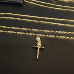 Premium 18k Gold Plated Crucifix & Micro Cuban Chain Set (4 Chains)