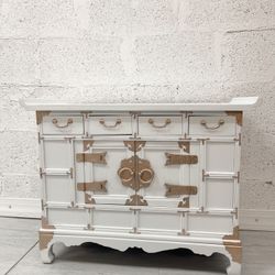 Restored Asian White And Gold Side Table 