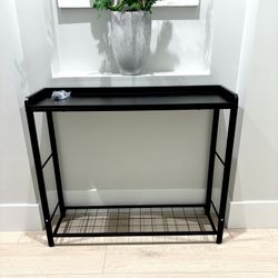 New Black Narrow Console Table, 2 Tier Small Entryway Sofa Table With 2 Support Bars