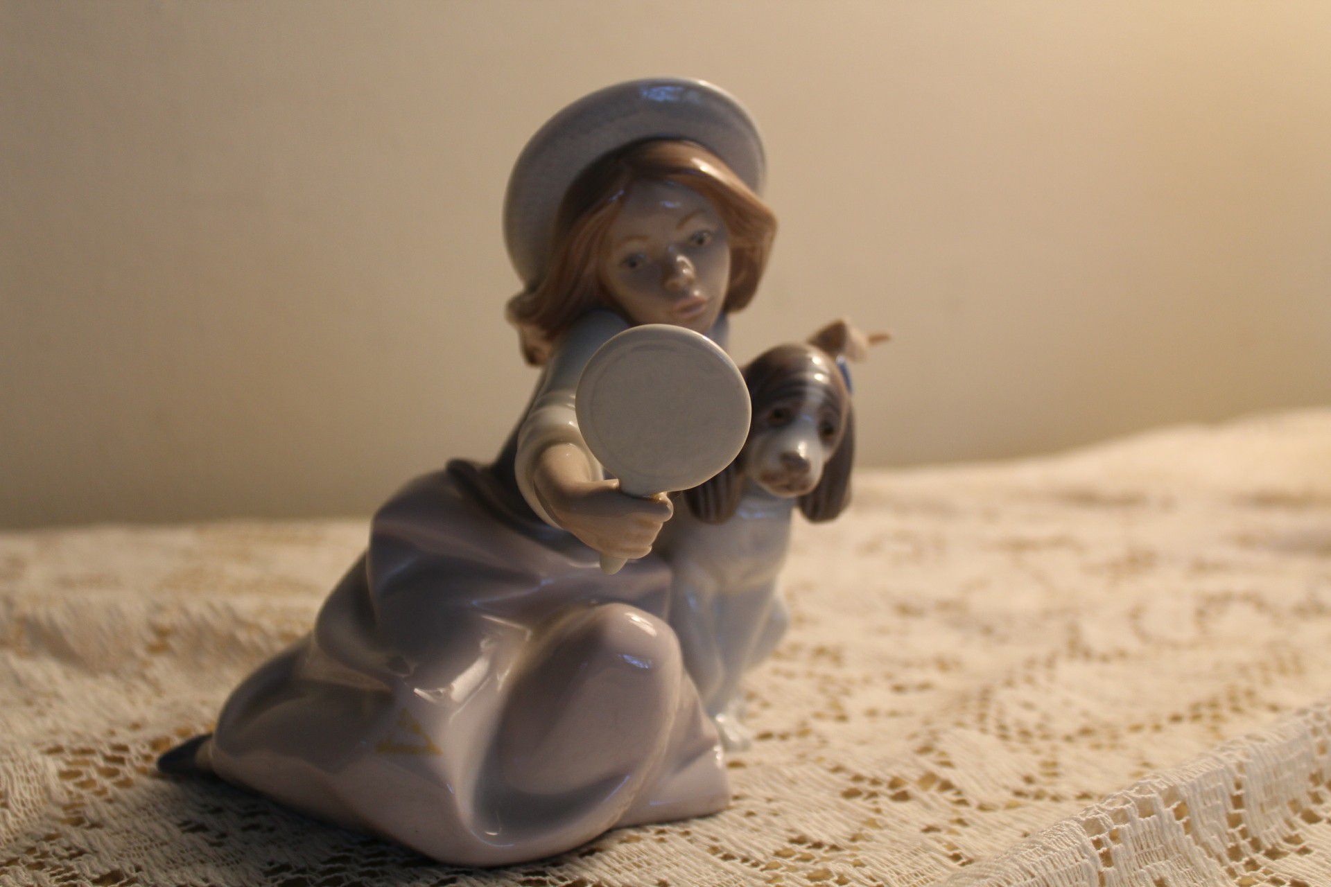 Lladro who's the fairest girl with dog and mirror