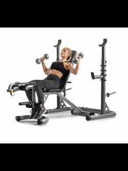 Weider xrs 20 olympic workout bench & independent squat rack and preacher pad sales