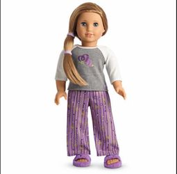 American Girl McKenna Pajamas Doll Pjs Top Pants Slippers Hair Ties