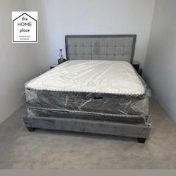 Comfort & Elegant Queen Bed Frame ‼️ Includes Mattress And Box Spring For Only $349 Ready For Delivery Today🚛