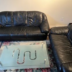 Black Leather Couch Set