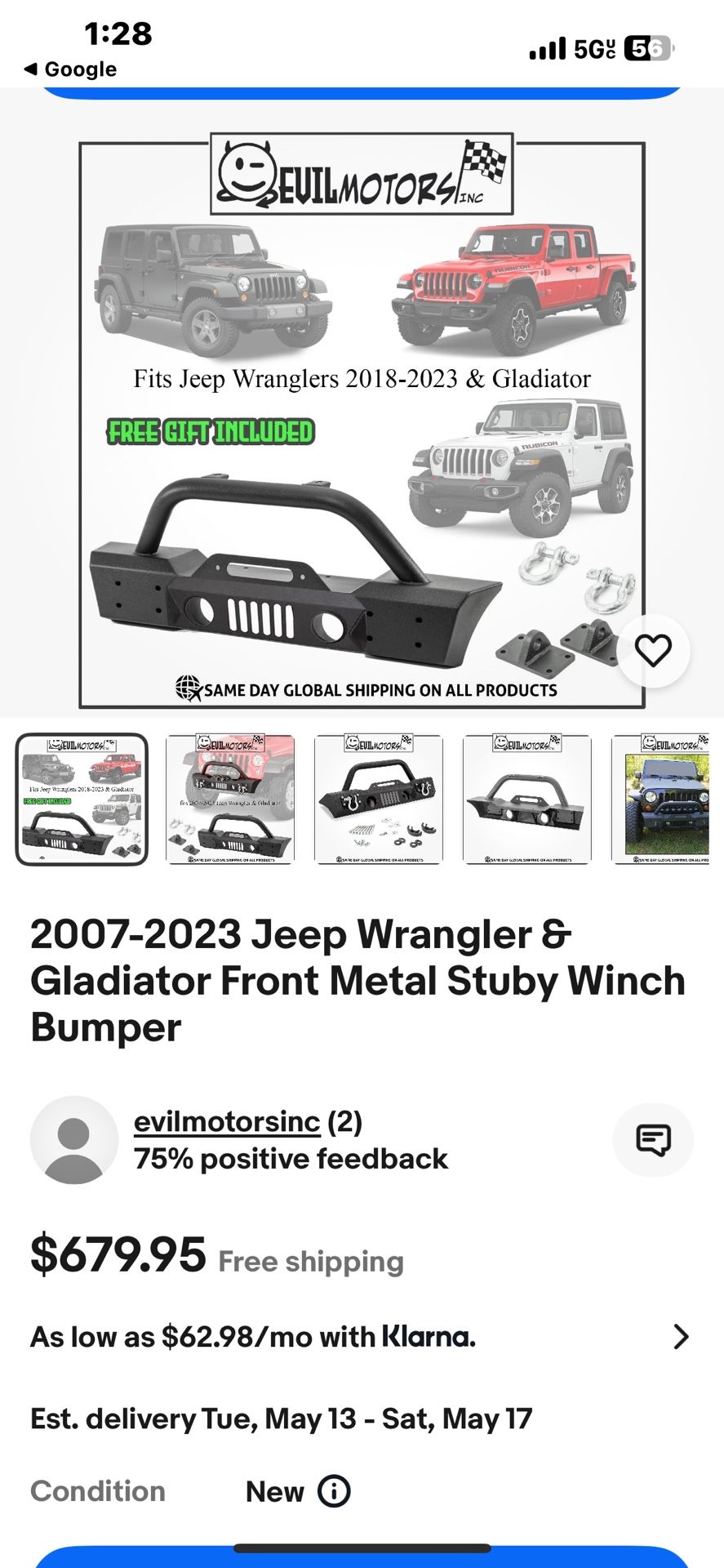 2007-2023 Jeep Wrangler & Gladiator Front Metal Stuby Winch Bumper