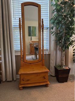 Soild Irish Pine, American Style Vintage Full-Length Mirror with Drawer