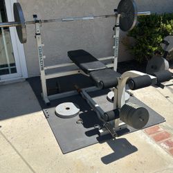 Olympic Weight Bench Set Curl Bar Tree Dumbbells Squat Rack