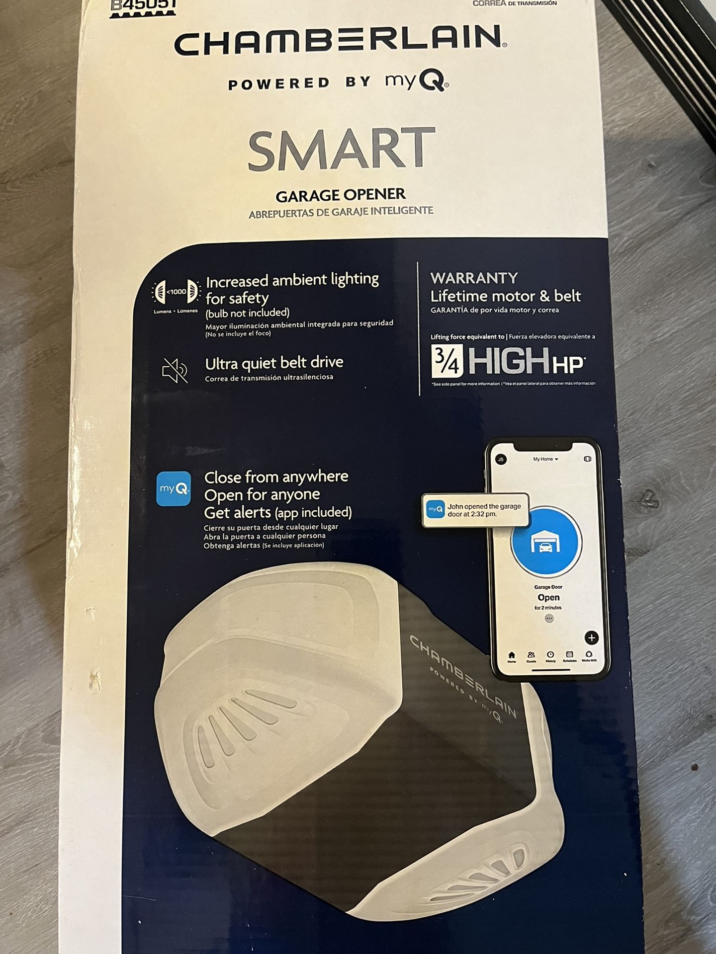 Garage Door Opener Chamberlain B4505T 3/4 HP Smart Quiet Belt Drive