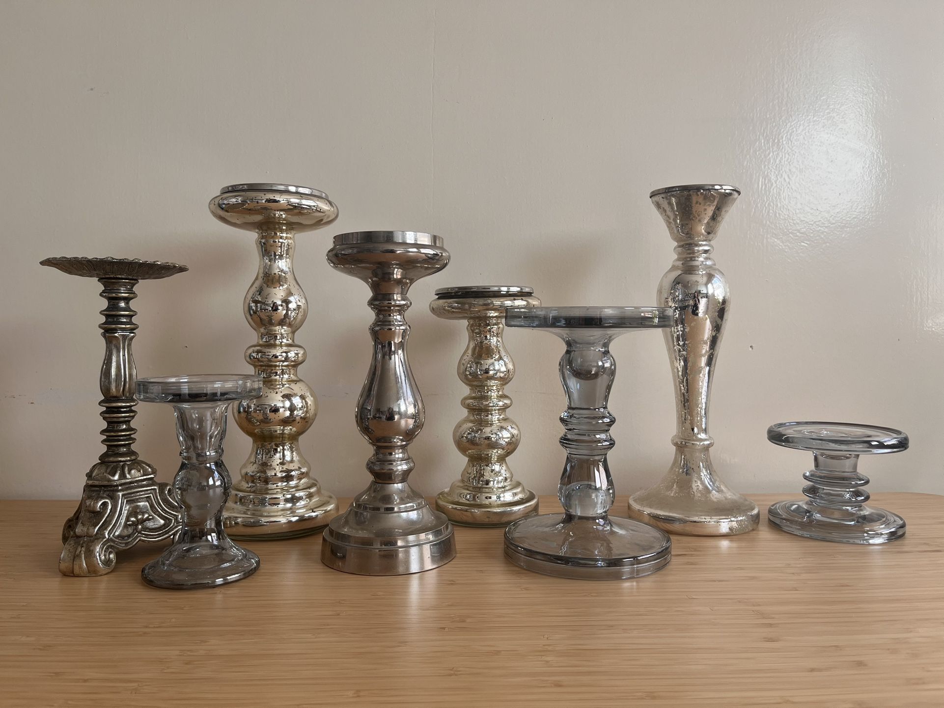 Lot of 8 Assorted Pillar Candle Holders