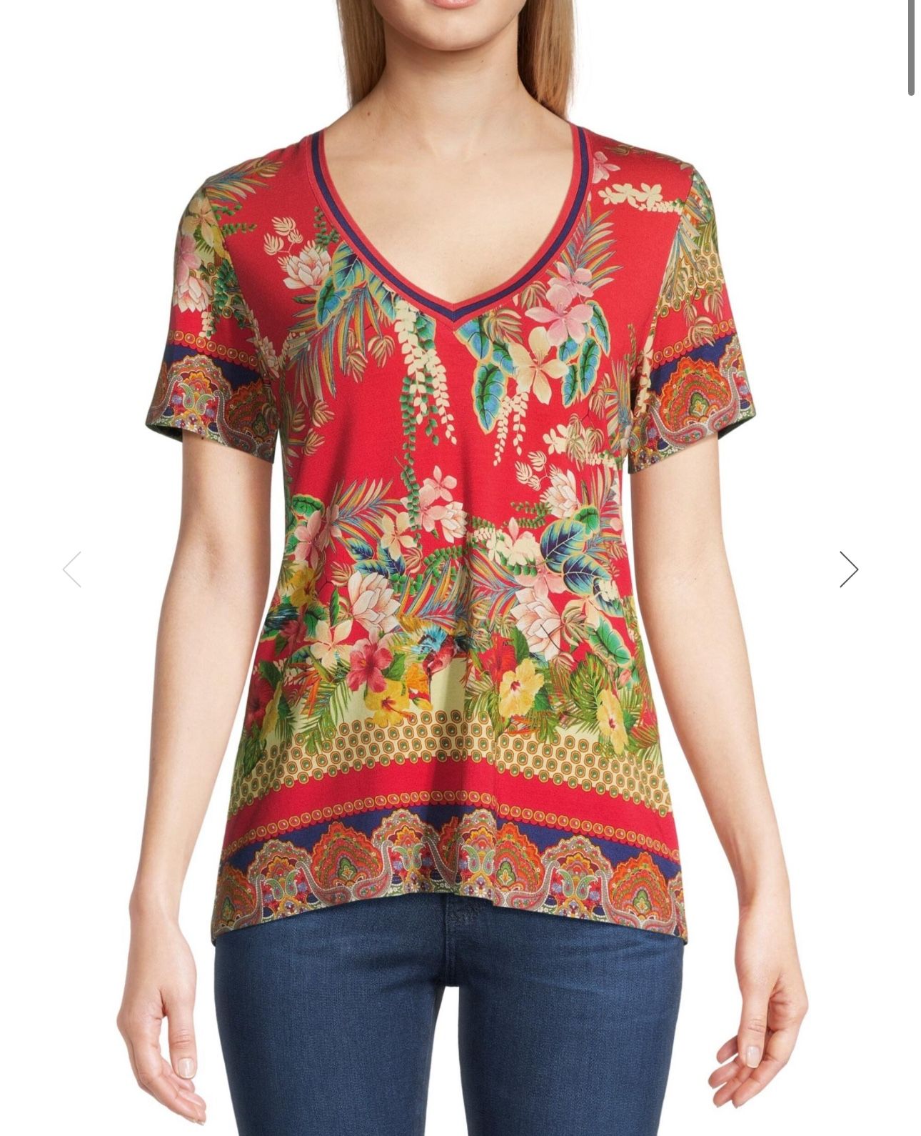 Johnny Was Womens Rapsodia Favorite V-Neck T-Shirt Pullover Medium Bohemian