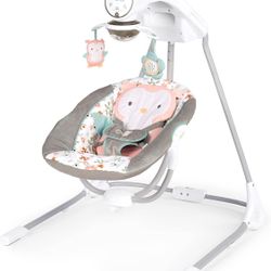 Ingenuity InLighten 5-Speed Baby Swing - Swivel Infant Seat, 5 Point Safety Harness, Nature Sounds, Lights - Nally Owl